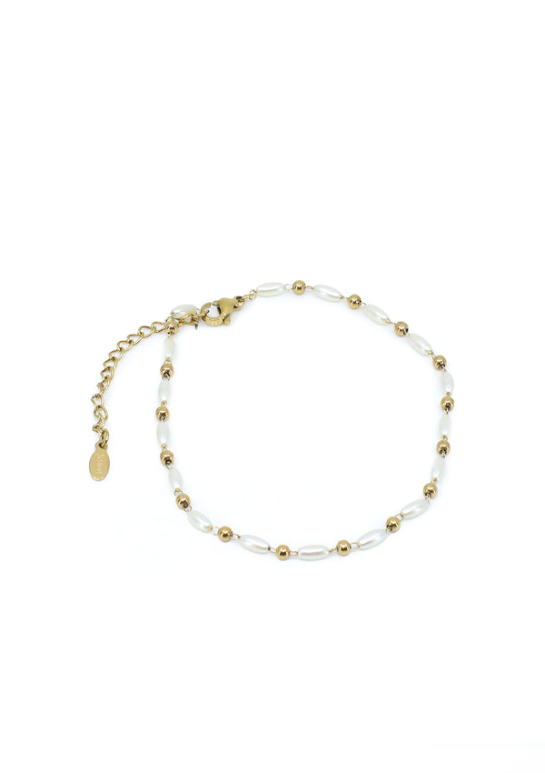 TR-1336-A Gold + Pearl Tobillera de Mujer
