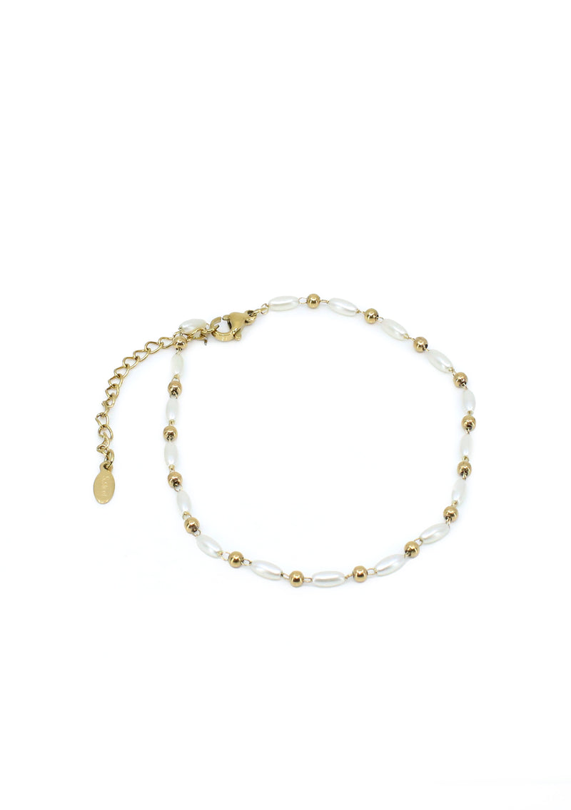 TR-1336-A Gold + Pearl Tobillera de Mujer