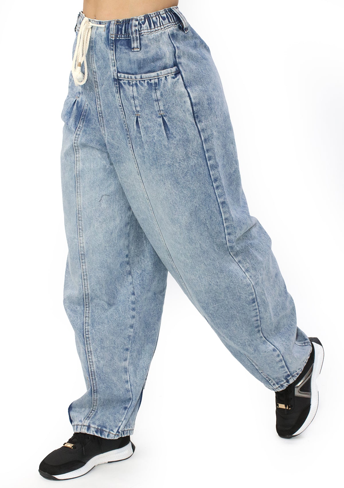 VJ-P-90044 Medium Denim Barrel Jeans de Mujer