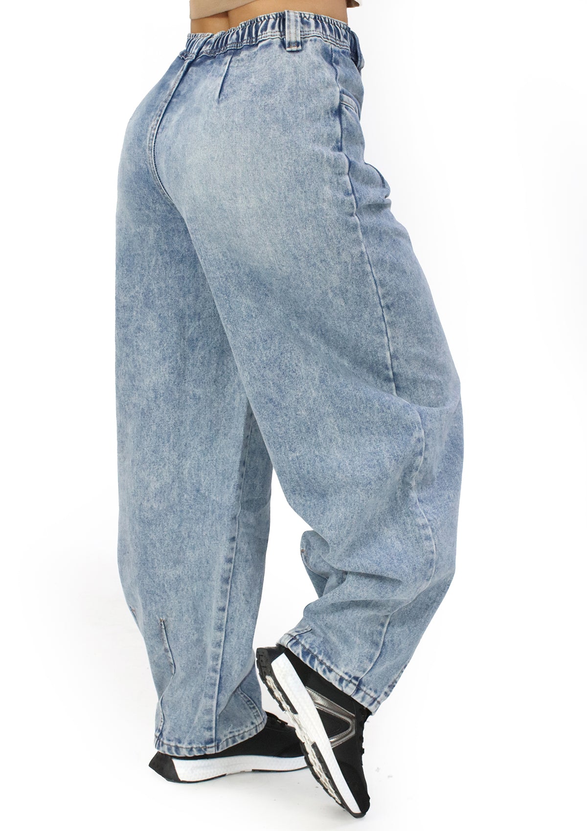 VJ-P-90044 Medium Denim Barrel Jeans de Mujer