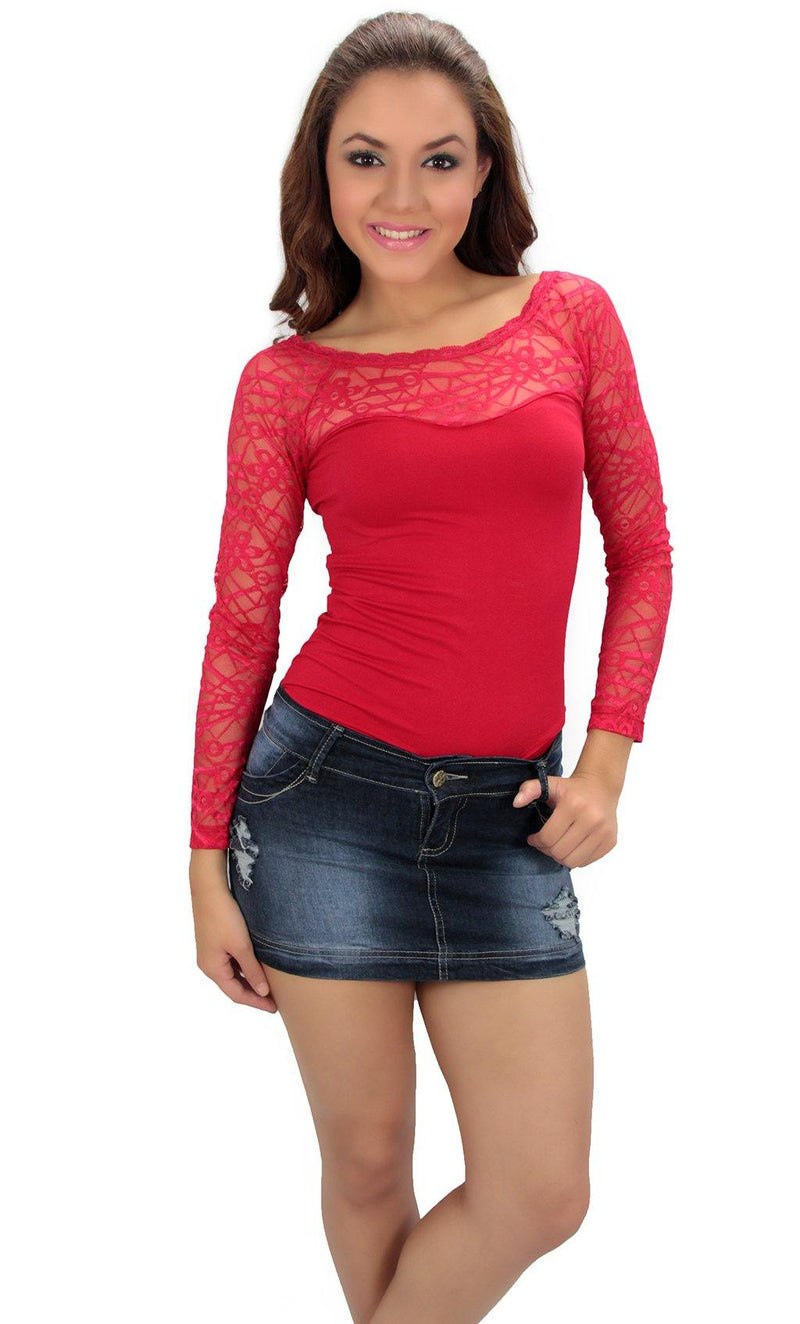 146 Long Sleeved Floral Lace Free Size Top