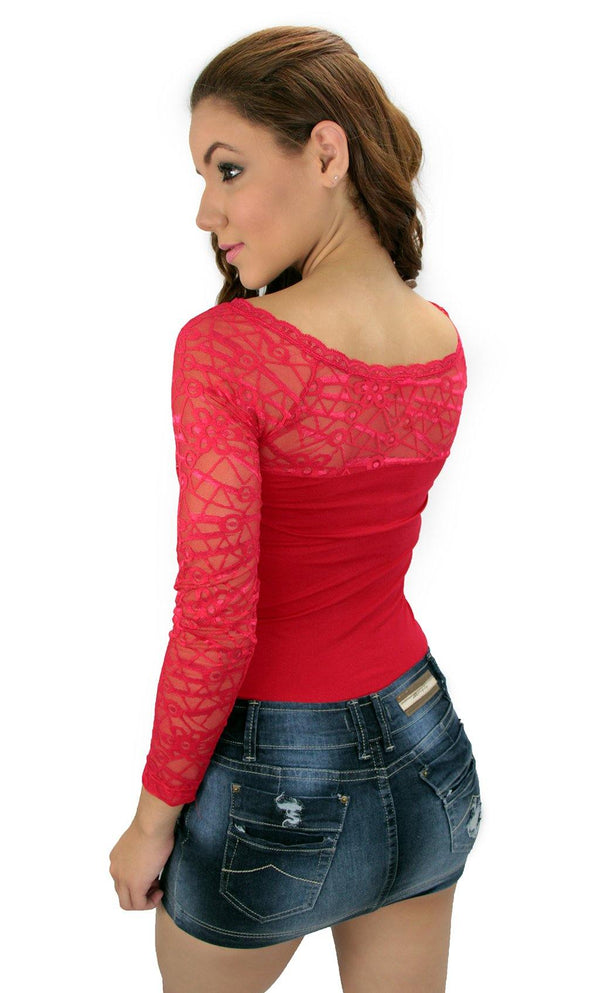 146 Long Sleeved Floral Lace Free Size Top