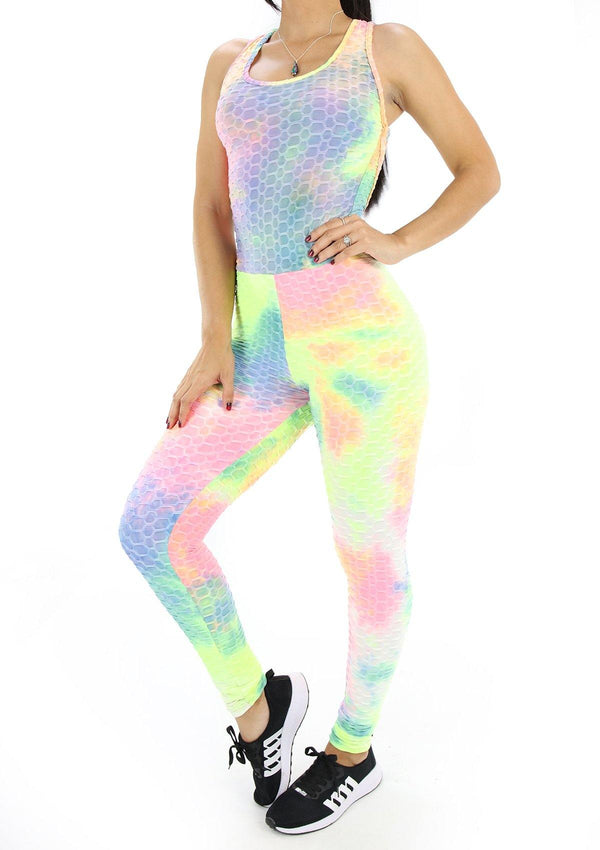 BIDYJP20 Tie Dye Jumpsuit Deportivo con Compresión Anticelulitis para Mujer - Pompis Stores
