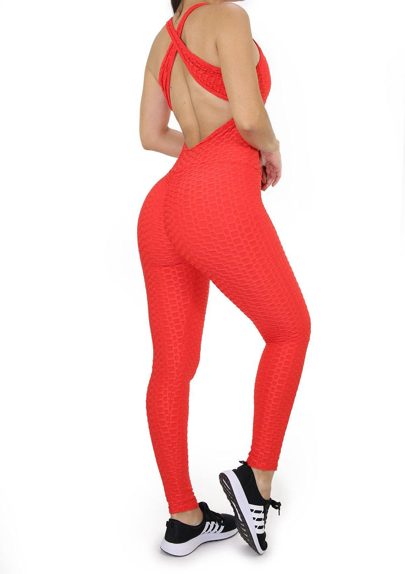 BISU309 Red Jumpsuit Deportivo con Compresión Anticelulitis para Mujer - Pompis Stores