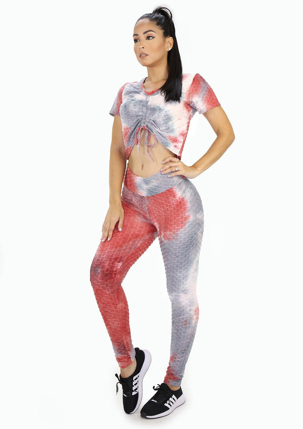 BISU909 Red Tie Dye Set Deportivo con Compresión Anticelulitis para Mujer - Pompis Stores