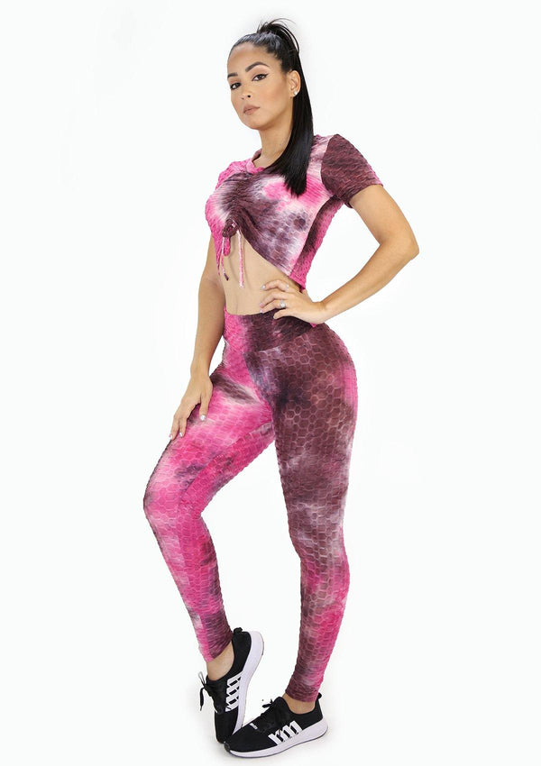 BISU909 Fucsia Tie Dye Set Deportivo con Compresión Anticelulitis para Mujer - Pompis Stores