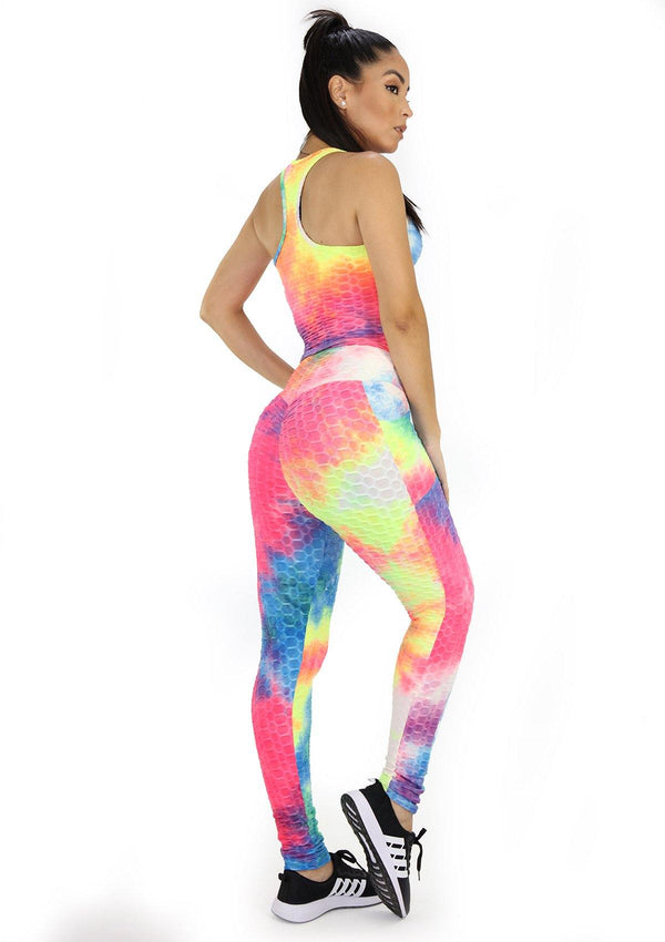 BIY6921 Neon Tie Dye Set Deportivo con Compresión Anticelulitis para Mujer - Pompis Stores