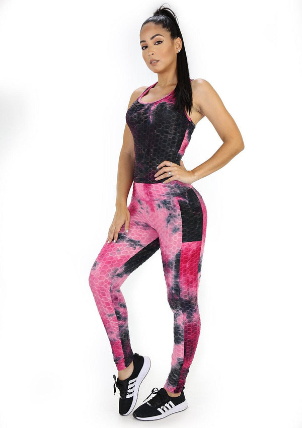 BIY6921 Fucsia Tie Dye Set Deportivo con Compresión Anticelulitis para Mujer - Pompis Stores