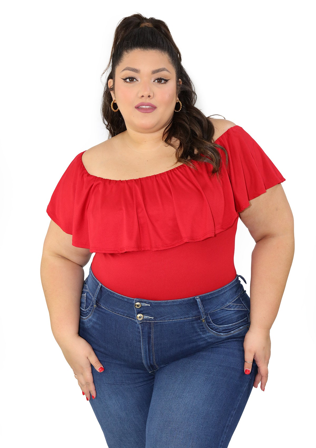 BL-T-1057 Red Bodysuit Plus de Mujer