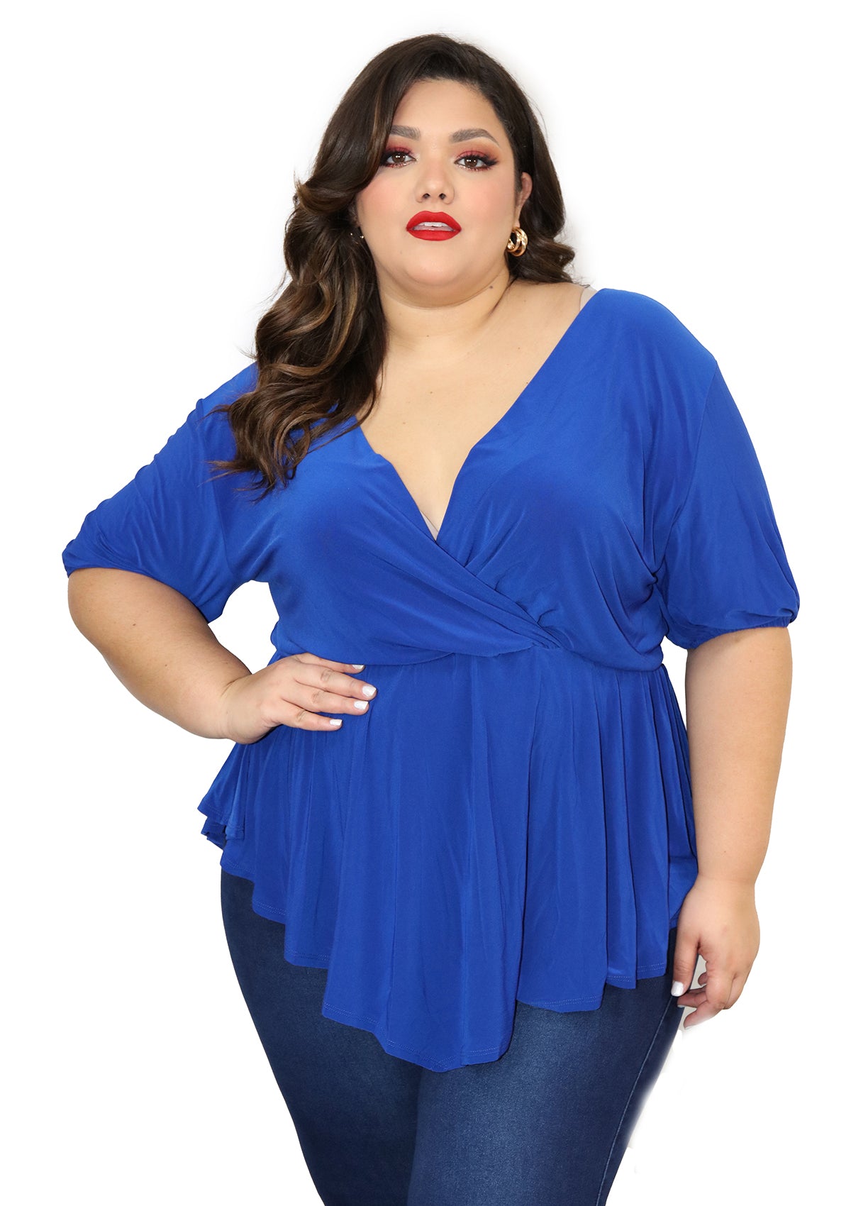 BL-T-5106-N Blue Blusa de Mujer Plus