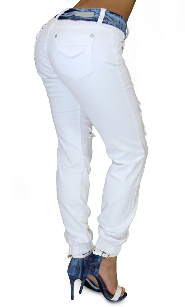 White Destroyed Denim Jogger Maripily Jean