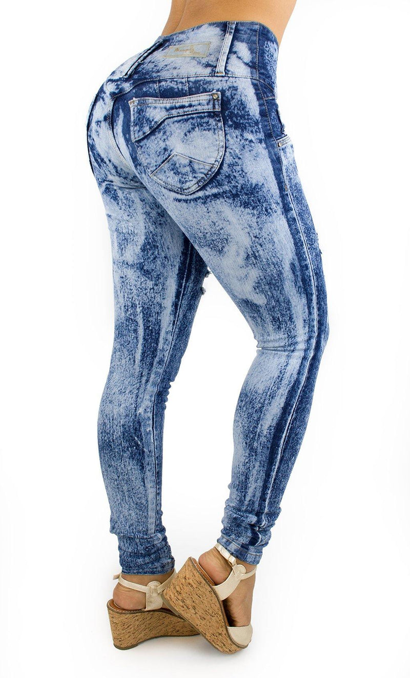 18018 Maripily Acid Wash Women Butt Lifting Skinny Jean - Pompis Stores