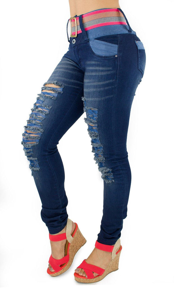 18026-1 Maripily Women's Butt Lifting Destroyed Skinny Jean