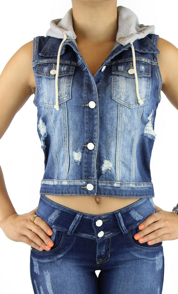 18064 Woman Denim Hooded Vest