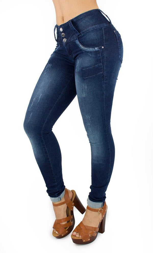18087 Maripily Women's Butt Lifting Buttoned Skinny Jean