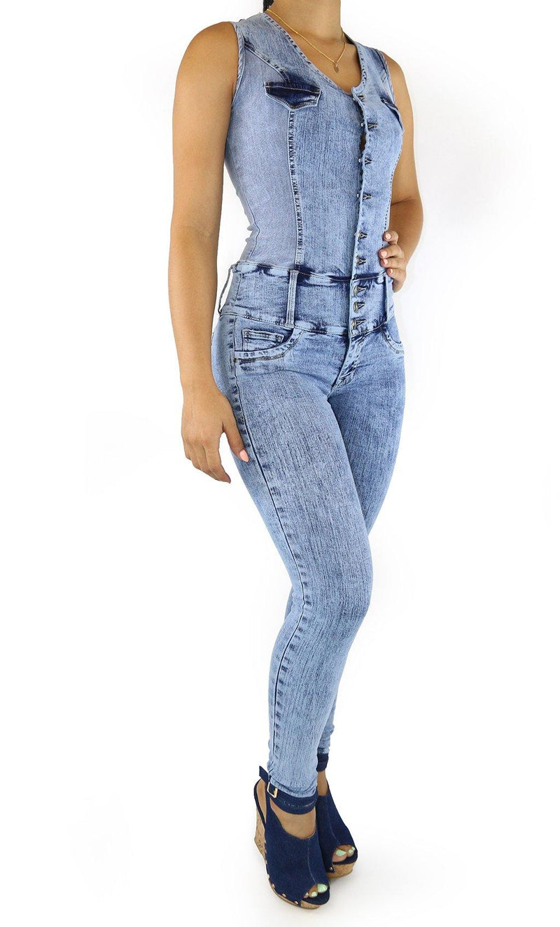 18122 Maripily Women's Buttoned Denim Jumpsuit