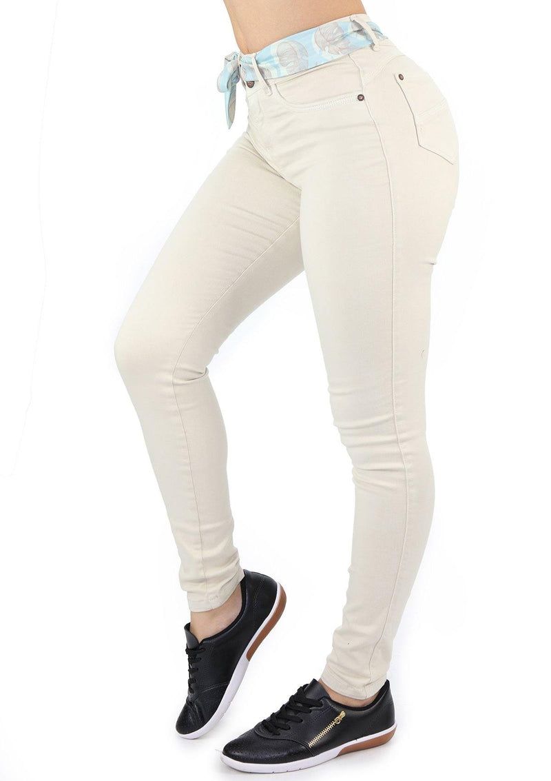 19874L Cream Skinny Jean by Maripily Rivera (Long) - Pompis Stores