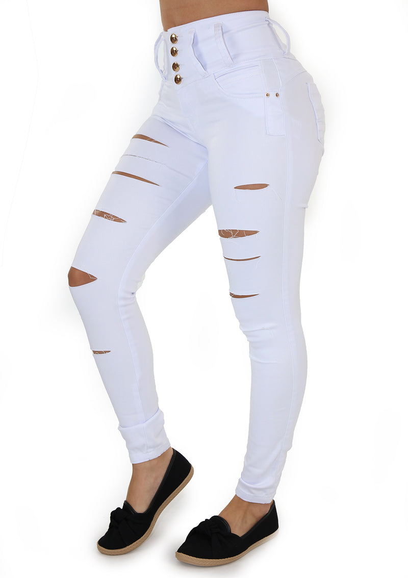 20141 White Destroyed Skinny Jean (Cinturilla) by Maripily Rivera