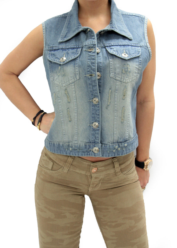 17072 Maripily Denim Vest - Pompis Stores